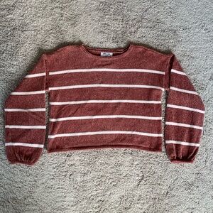 Pink and white striped chenille sweater